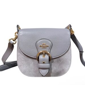 EUC Coach Kleo Gray Suede & Pebbled Leather Saddle Crossbody *Practically NWOT*